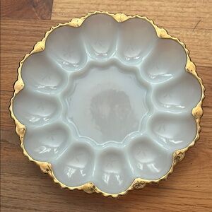 Elegant White and Gold Scalloped Deviled Egg Plate